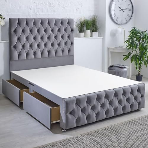 ComfoRest - Elegant 5FT King Size Bed Frame with 4 Drawers | Durable Base for Organised Living | Sturdy Design for Modern Bedrooms (Grey Plush)