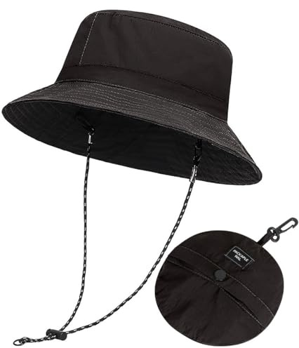 Rayson Sombrero de Pescador Hombre Plegable Gorra Lluvia Impermeable Unisexe Bucket Hat Sombrero Verano Protección UV Gorra Ciclismo Playa Talla Ajustable(Negro, Talla única)