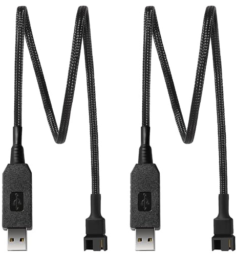 KUOQIY 2 ST 50cm Full Speed 12V Spänning Step-Up USB till 3 Pin/4 Pin PC Fläkt Sleeved Power Adapter Kabel med, USB till 3Pin / 4Pin PC Fläktkabel, Flätad