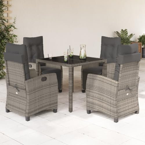 Keyroto Rattan trädgårdsmöbler set med 4 trädgårdsstolar hög rygg justerbar trädgård matsal grupp 4 personer sittgrupp utomhus polyrattan sittgrupp sittgrupp terrassmöbler utomhus-grå-5-delad g-2