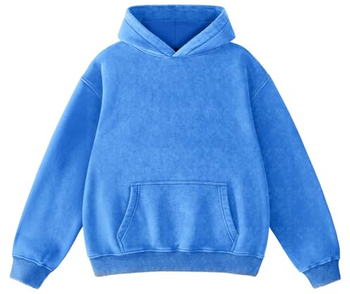 FAIABLE Mens Hoodies Oversized Unisex Acid Wash Hoodie Heavyweight Fleece Vintage Washed Distress Cotton Sweatshirt Men Women Couples Streetwear College Casual Fall Winter Autumn 2026 Bright Blue
