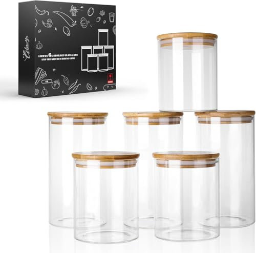 LIBWYS Lot de 6 bocaux de conservation rectangulaires en verre avec couvercle