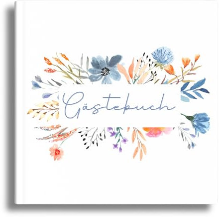 luv art & design Gästebuch mit Wildblumen Motiv - Format 21 x 21cm - 72 blanko Innenseiten - für Hochzeit, Taufe, Geburtstag, Konfirmation
