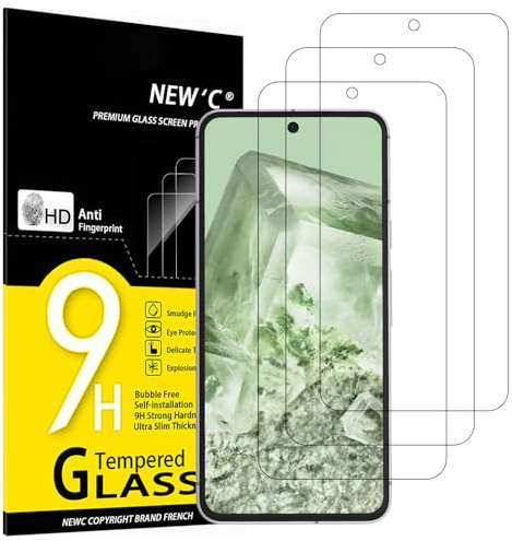 NEW'C 3 Pack, skärmskydd i glas för Google Pixel 8, bubbelfri, 9H hårdhet, 0,33 mm ultratransparent, ultrabeständigt härdat glas