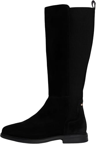 Tommy Hilfiger Women’s Flag Suede Long Boots, Black (Black), 3.5