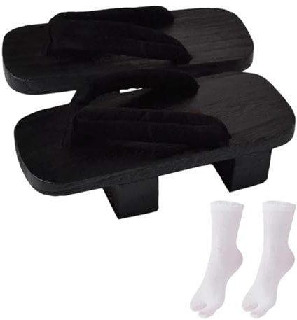 harayaa Zoccoli giapponesi in legno, scarpe giapponesi Geta, sandali da doccia infradito per pantofole da uomo e da donna, nero, 44