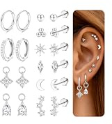 CASSIECA 10 Pares Pendientes Mujer Piercing Oreja Pendientes Acero Quirurgico Pendiente Aro Plata Piercing Helix Tragus Cartílago Múltiples Piercings Hipoalergenicos