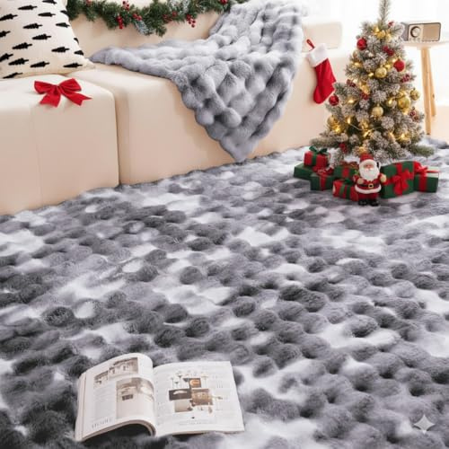 Vamcheer Flannel Bubble Area Rug - Soft Plush Carpet for Living Room Sofa Decor, Thick Fluffy Mat for Bedroom Kids Room Non Slip Non Shedding, Grey, 160 x 230 cm