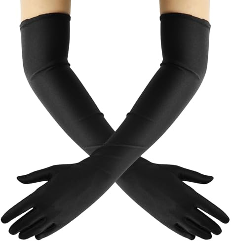 LTISHABILTD Black Satin Long Gloves - Stretchy Elbow Length for Evening, Opera, Bridal, Party, Wedding, Prom
