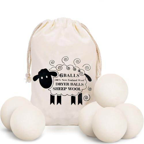 Tumble Dryer Balls Pack of 6, Reusable Cotton Wool Dryer Balls Natural Fabric Softener Pet Hair Remover Washing Machine Reduces Clothing Wrinkles Saves Drying Time (2.75 in/7 cm)