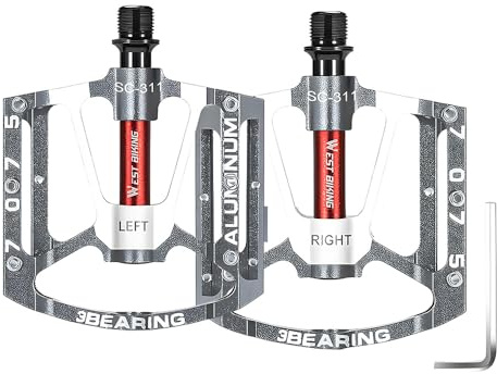 Mountain Bike Pedals, 3 Bearings Bicycle Pedal, 9/16 MTB Pedals Flat, Lightweight Aluminum Non-Slip Bicycle Platform Pedals for Road BMX MTB Bikes (silver)
