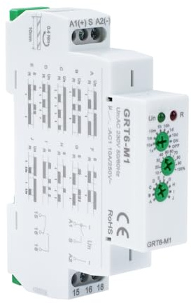Wattive Relé de tiempo multifuncional AC/DC 24V-240V, relé de retardo de tiempo Relé temporizador con 10 funciones en Riel DIN de 35 mm (GRT6-M1)