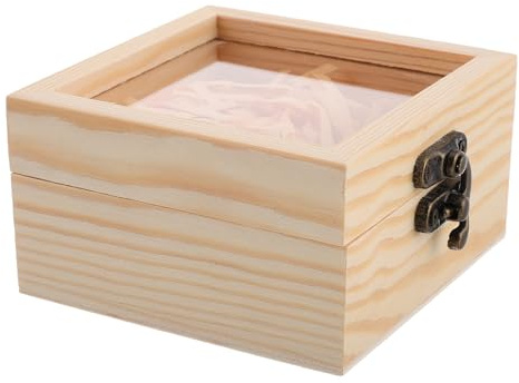 IMIKEYA Caja de Madera y Embalaje de Hierba Rafia Organizador Multifuncional Vintage Pequeña con Tapa de Acrílico para Joyas Adecuado para Almacenar Joyería y Manualidades