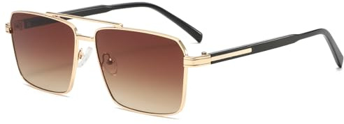 Long Keeper Occhiali da Sole Pilota per gli Uomini Retro Piazza Doppio Ponte Occhiali da Sole Vintage 70 s Metallo Occhiali Sunnies per i Viaggi di Guida UV400 Protezione