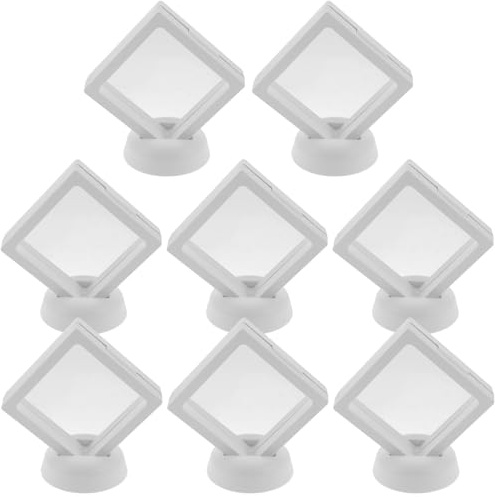Toyvian Soporte para Monedas Exhibición 8 Marcos Flotantes Cuadrados 7x7x2 Cm Caja Estuche Abs Color Claro Base Redonda para Colecciones y Objetos Decorativos