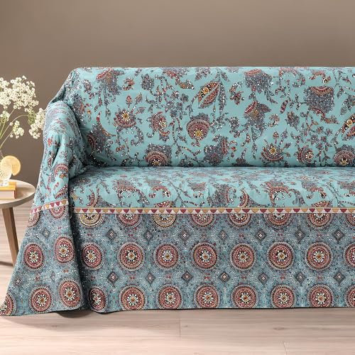 Caleffi Telo Arredo Copridivano Matrimoniale 270x270 cm Grandecor Milos in 100% Cotone – Copritutto Multiuso per Divano Letto Tavolo Pic Nic (Blu)