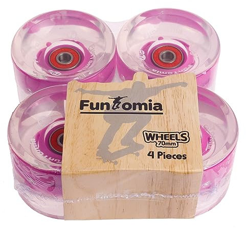 FunTomia 4 Stück (LED) Longboard/Skateboard Rollen (Big Wheels) in 70x51mm 80A inkl. ABEC-9 Kugellager und Metall Spacer 80A Rollenhärte