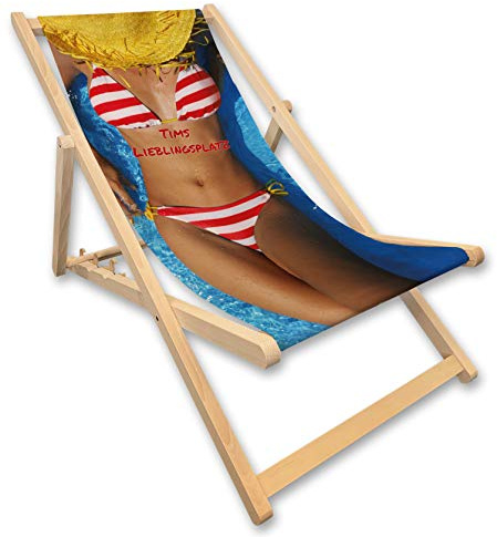 Unikatolo Liegestuhl mit Name, Bikini Girl, Strandstuhl, Geschenkidee Männer witzig, individuell Bedruckt
