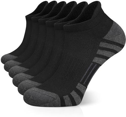 Airacker Ankle Athletic Running Socks Cushioned Breathable Low Cut Sports Tab Socks for Men and Women (6 Pairs)