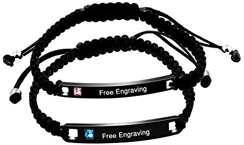 Uloveido Ensemble assorti pour elle et lui - Plaque d'identité en acier inoxydable et titane - Fait à la main - Bracelets pour couple pour elle et lui, Cristal, Oxyde de Zirconium,