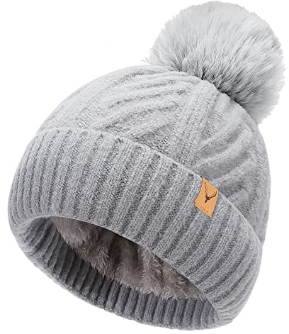 NEOLA Gorros de Invierno para Mujeres - Gorro Beanie con Forro Polar para Damas Gorro de Punto Suave y Cálido con Pompón Grueso de Piel Sintética Desmontable para Deportes al Aire Libre Esquí UK