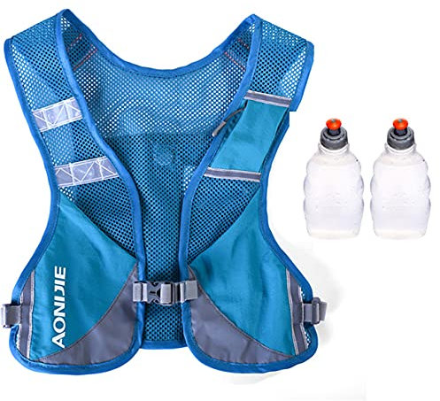 Ultraleicht Reflektierender Trinkrucksack Rucksack Trinkweste Marathon Running Rucksack für Damen Herren (Blau - mit 2 250ml Flaschen)
