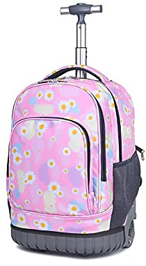 ANSIEDIO Cartable a Roulette Fille Garçon - Sacs à Dos Trolley Bag pour Filles Garçons, Sacs d'école primaire Sac à dos à roulettes pour collégiens et lycéens (Rose)