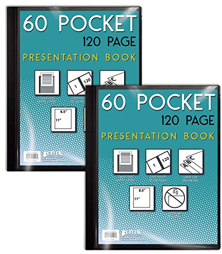 Better Office Products 60 Pocket Bound Black Presentation Book, with Clear View Front Cover, 120 Sheet Protector Pages, 8.5 x 11 Sheets, Art Portfolio, Durable Poly Covers, Letter Size (2 Pack)
