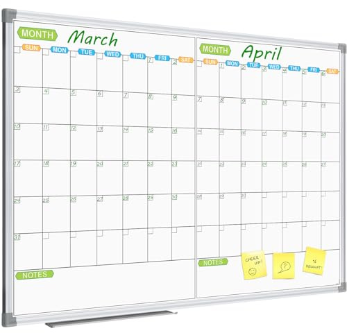 JILoffice Magnetisk torr raderbar kalender whiteboard, 2 månader whiteboard planerare 122 x 91 cm, silver aluminiumram väggmonterad bräda för kontor hem och skola