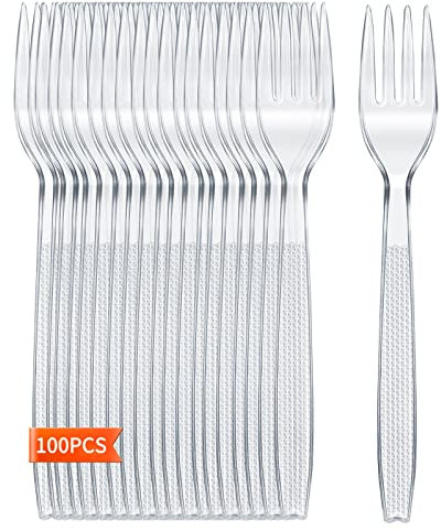 Plastikbesteck Plastikgabel Plastikgabeln Partygeschirr Mehrweg Plastik Gabel Kuchengabeln (100 Stück)