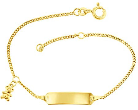 Baby- & Kinder ID-Armband Goldarmband mit Bär 333 Gold 14 cm I Panzerflach Armband mit Gravur Taufarmband Gold Namensarmband mit Namen Kinderschmuck | Nickelfrei | Made in Germany I 5.56049-1