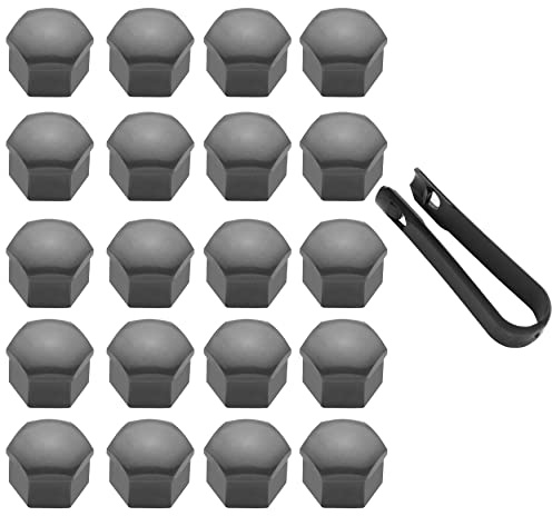 LICQIC 17 mm Wheel Nut Covers, 20 Pcs Car Wheel Nut Caps, Universal Wheel Bolt Covers with Removal Tool, Gloss Grey