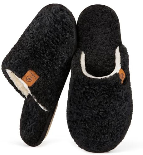 EverFoams Pantoufles confortables en fausse fourrure d'alpaga et mousse à mémoire de forme pour femmes Noir carbone, 38-39 EU