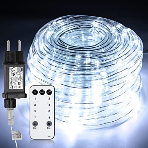 Herrselsam LED Lichterschlauch 30M LED Schlauch IP65 Wasserdicht mit Fernbedienung und 8 Modi Dekorative Lichterkette Kaltweiß Helligkeit Dimmbar für Außen Innen