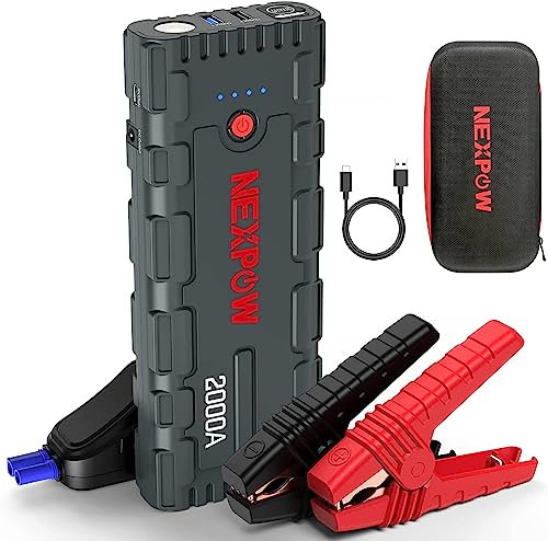 NEXPOW Avviatore Batteria Auto, 2000A Portatile Avviatore di Emergenza (per Motori Fino a 7.5L Benzina/6L Diesel), 12V Booster Avviamento Auto con Torcia a LED&USB Quick Charge 3.0