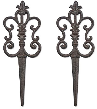 Relaxdays Piquet décoratif pour Le Jardin, Lot de 2, Fonte Fer, Parterre et Pot, H x L : 32 x 12 cm, extérieur, Marron