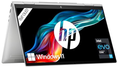 HP Envy x360 2-in-1 Laptop, 15,6 FHD OLED Touchdisplay, Intel Core i7-1355U, Intel Evo, 16 GB DDR5 RAM, 512 GB SSD, Intel Iris Xe, Windows 11 Home, QWERTZ Tastatur, Silver [Exklusiv bei Amazon]