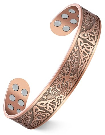 Feraco Copper Magnetic Bracelets for Men Women with 18X Ultra Strength Magnets, Tree of Life Pattern, 99.99% Pure Solid Copper Cuff Bangle, Jewelry Gift