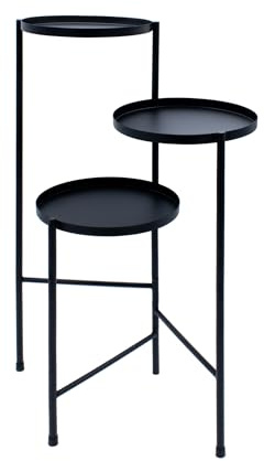 Spetebo Blomkruka i metall med 3 våningar – 70 x 52 cm – växthylla svart utfällbar – blomtrappa, växtställ, växthylla, växttrappa, hylla, stativ för växter och blommor