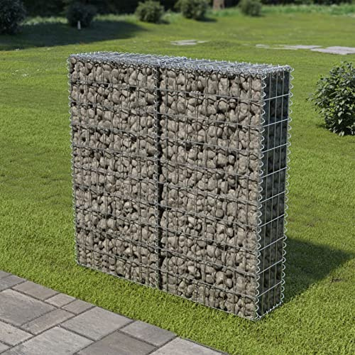 Gecheer Gabion Wall with Covers Galvanised Steel 100x20x100 cm Galvanised Stone Cage Patio Garden Lawn Terrace Backyard Gabion