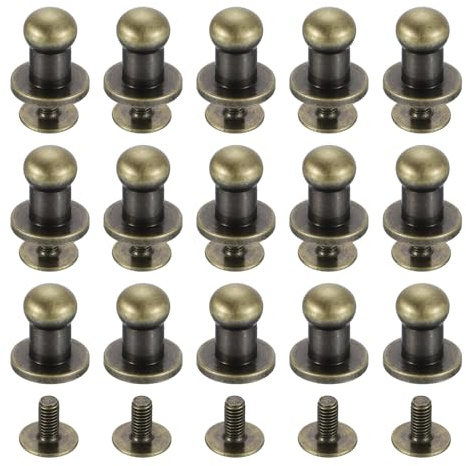 sourcing map 15Sets Brass Ball Head Stud Rivets, 5mm Dia. Screw Back Button Nipple Rivet for DIY Leathercraft, Bronze