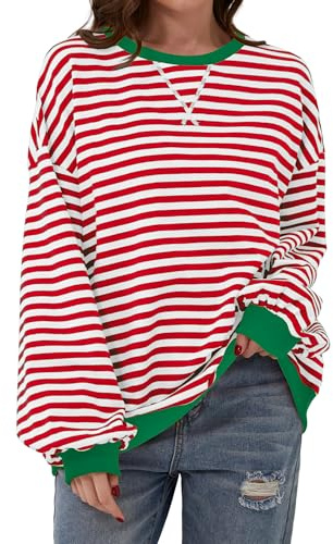 DUOEASE Jersey Mujer Manga Larga Sudadera Sin Capucha Camiseta Oversize Top | Suave, elástico, transpirable, Cuello Redondo, Rayas, corte holgado, Casual, la oficina, otoño/invierno