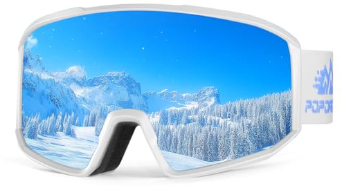 POPOACTI polariserade skidglasögon, 100 % UV-skydd, anti-dimma, snowboardglasögon för pojkar flickor ungdomar, män kvinnor (JM95 blå)