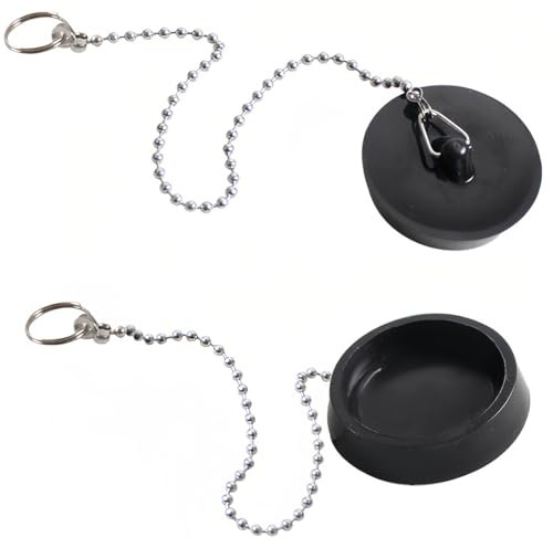KOLZEMV Lot de 2 bouchons de lavabo Ø 45 à 40 mm avec chaîne de bouchon de 40 cm - Bouchon de lavabo - Bouchon de vidange pour évier de cuisine, bouchon baignoire, bouchon evier cuisine