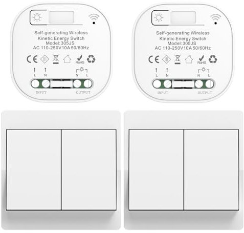 Cerhot interruttore radio 230V, interruttore della luce senza batteria, set di interruttori della luce wireless, interruttore radio da parete per luci (EU 2 Gang 2V2 a)