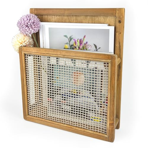 Pubgeer Wooden Wall Mounted Magazine Rack, Boho Style Wall File Organizer, File Holder For Entryway Living Room Kids’ room and Office, Magazine Holder, Hanging Mail Organizer (Brown)