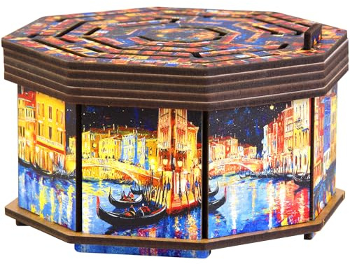 ESC WELT Wooden Secret Art Maze Box Puzzle Spiel aus Holz - Kreative Geschenkbox für Geld, Gutscheine, Geschenkkarten - 3D Holzbox Spiel - Geschenkbox für Jugendliche und Erwachsene - 3D Holzpuzzle