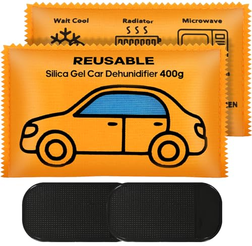 Flow fire 2 x 400g Iuftentfeuchter Auto, Wiederverwendbarer Entfeuchter Auto und Anti-Rutsch-Pad, Kieselgel Feuchtigkeitskissen für Auto und Häuser