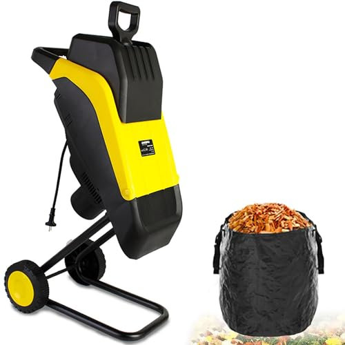 Broyeur de jardin électrique 2500 W, broyeur à bois avec sac de collecte de 50 L, lames en acier réversibles à 4500 tr/min, grande ouverture d'entonnoir, arrêt de sécurité, broyeur de jardin pour fe