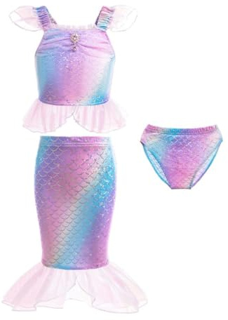 Lito Angels Girls Fish Scale 3-Piece Tankini, Multicoloured, Age 8-9 Years
